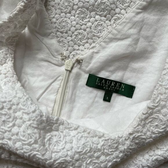 Lauren- Ralph Lauren Women’s White Dress size 8. V-Neck and Crocheted details. - Picture 2 of 10
